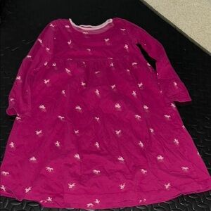 Pink Long Sleeve Dress with Light Pink Horse Pattern